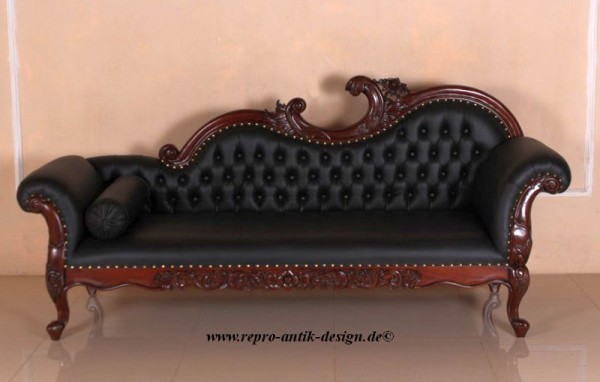 Barock Sofa Chaiselongue, Repro-Antik-Design, Mahagoni massiv Holz aufwendige Holzschnitzer    