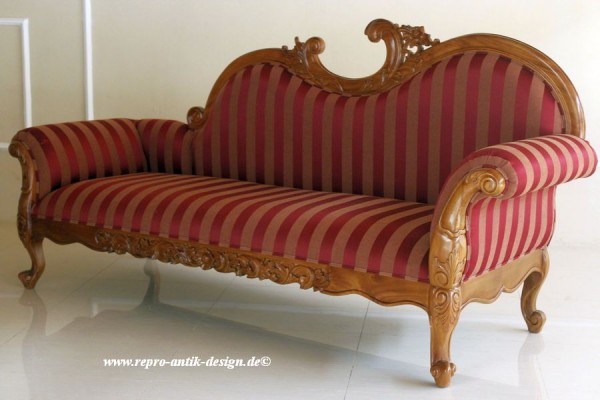 Barock Sofa Chaiselongue, Repro-Antik-Design, Mahagoni massiv Holz aufwendige Holzschnitzer    