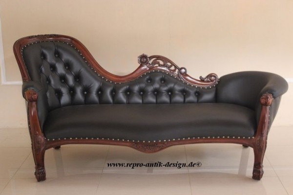 Barock Sofa Chaiselongue, Repro-Antik-Design, Mahagoni massiv Holz aufwendige Holzschnitzer    