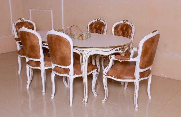 Barock Esszimmer Garnitur, Louis XV, 1 Tisch mit 6 Stühlen ...